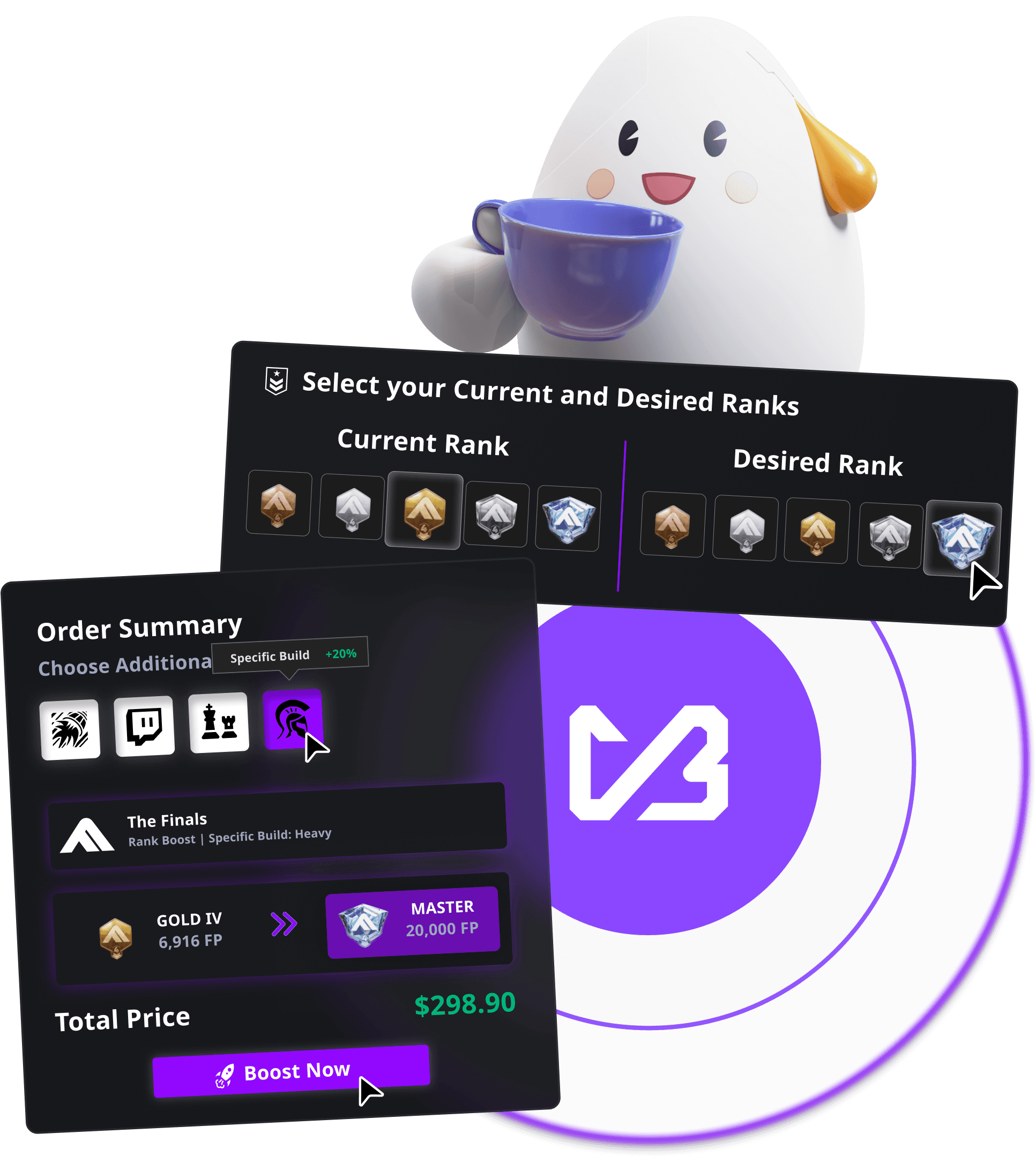 VersaciBoosts CHOOSE A SERVICE screen