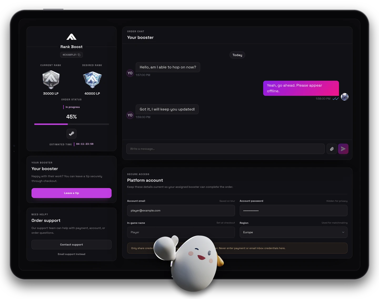 VersaciBoosts user profile dashboard