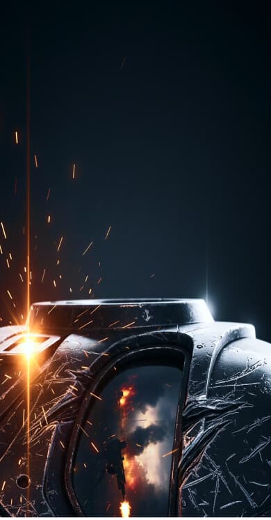 Battlefield 6 helmet close-up with explosions reflected