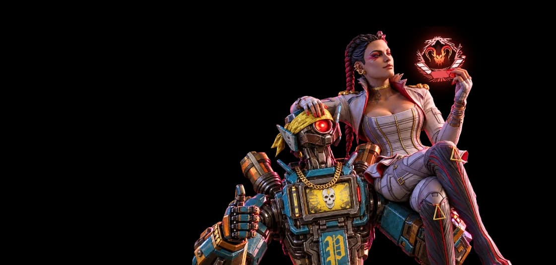 Apex Legends boosting by Predator players: Loba and Pathfinder with the Apex Predator badge