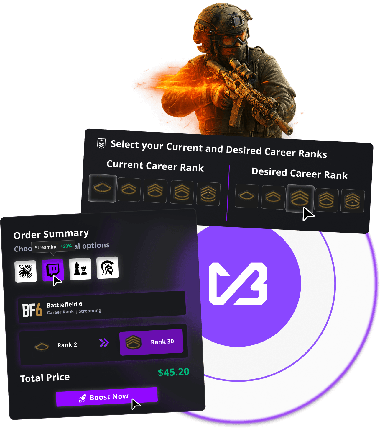 VersaciBoosts CHOOSE A SERVICE screen